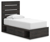 Hollivern Twin Panel Storage Bed with Mirrored Dresser, Chest and Nightstand in Dark Gray by Ashley at Eve Furniture