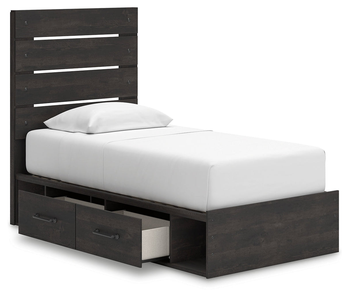 Hollivern Twin Panel Storage Bed with Mirrored Dresser, Chest and Nightstand in Dark Gray by Ashley at Eve Furniture