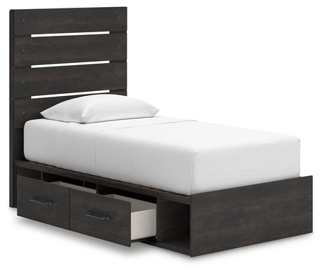 Hollivern Twin Panel Storage Bed with Mirrored Dresser, Chest and Nightstand in Dark Gray by Ashley at Eve Furniture