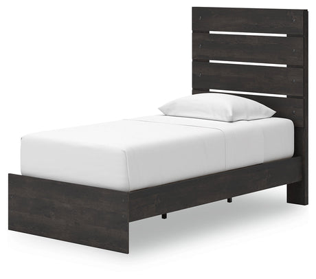 Hollivern Twin Panel Storage Bed with Mirrored Dresser, Chest and Nightstand in Dark Gray by Ashley at Eve Furniture