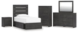 Hollivern Twin Panel Storage Bed with Mirrored Dresser, Chest and Nightstand in Dark Gray by Ashley at Eve Furniture