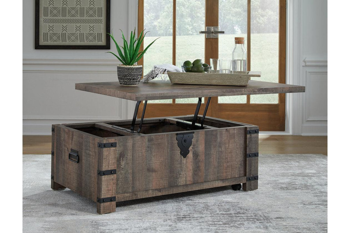 Hollum Rustic Brown Lift-top Coffee Table and 2 End Tables by Ashley at Eve Furniture