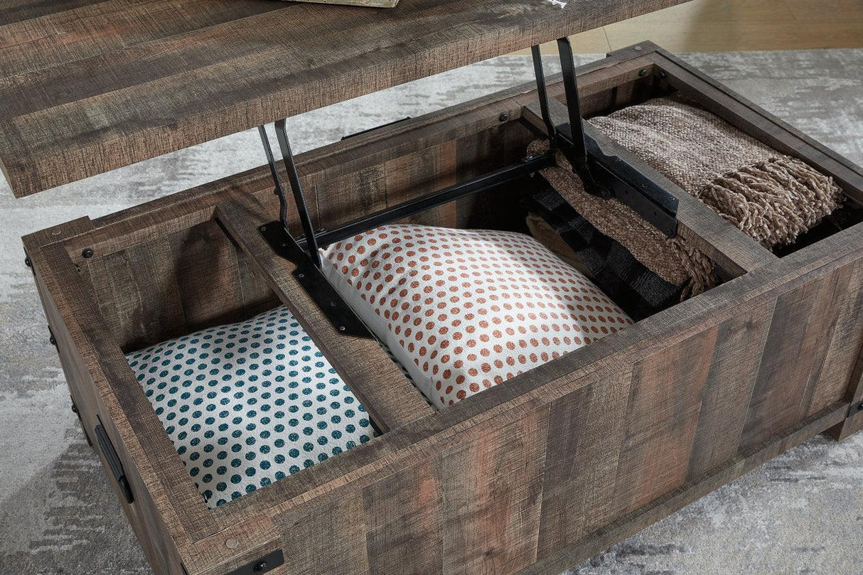 Hollum Rustic Brown Lift-top Coffee Table and 2 End Tables by Ashley at Eve Furniture