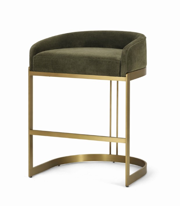 Hollyfield Backless 28.7in Seat Bar Stool | Olive Fabric w/ Gold Metal by Mercana at Eve Furniture