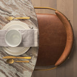Hollyfield I Brown Leather Seat Gold Iron Frame Dining Chair by Mercana at Eve Furniture