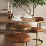 Hollyfield I Brown Leather Seat Gold Iron Frame Dining Chair by Mercana at Eve Furniture