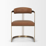 Hollyfield I Brown Leather Seat Gold Iron Frame Dining Chair by Mercana at Eve Furniture