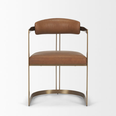 Hollyfield I Brown Leather Seat Gold Iron Frame Dining Chair by Mercana at Eve Furniture