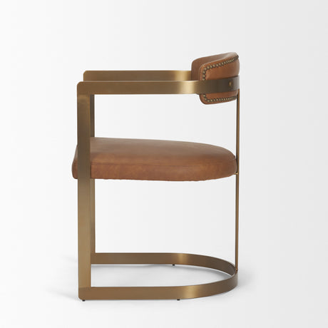 Hollyfield I Brown Leather Seat Gold Iron Frame Dining Chair by Mercana at Eve Furniture