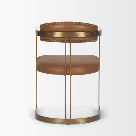 Hollyfield I Brown Leather Seat Gold Iron Frame Dining Chair by Mercana at Eve Furniture