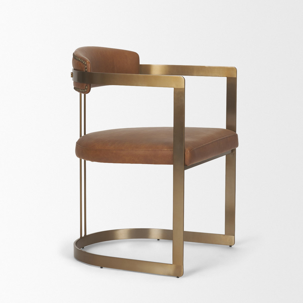 Hollyfield I Brown Leather Seat Gold Iron Frame Dining Chair by Mercana at Eve Furniture