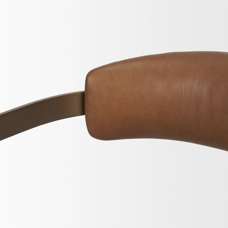 Hollyfield I Brown Leather Seat Gold Iron Frame Dining Chair by Mercana at Eve Furniture