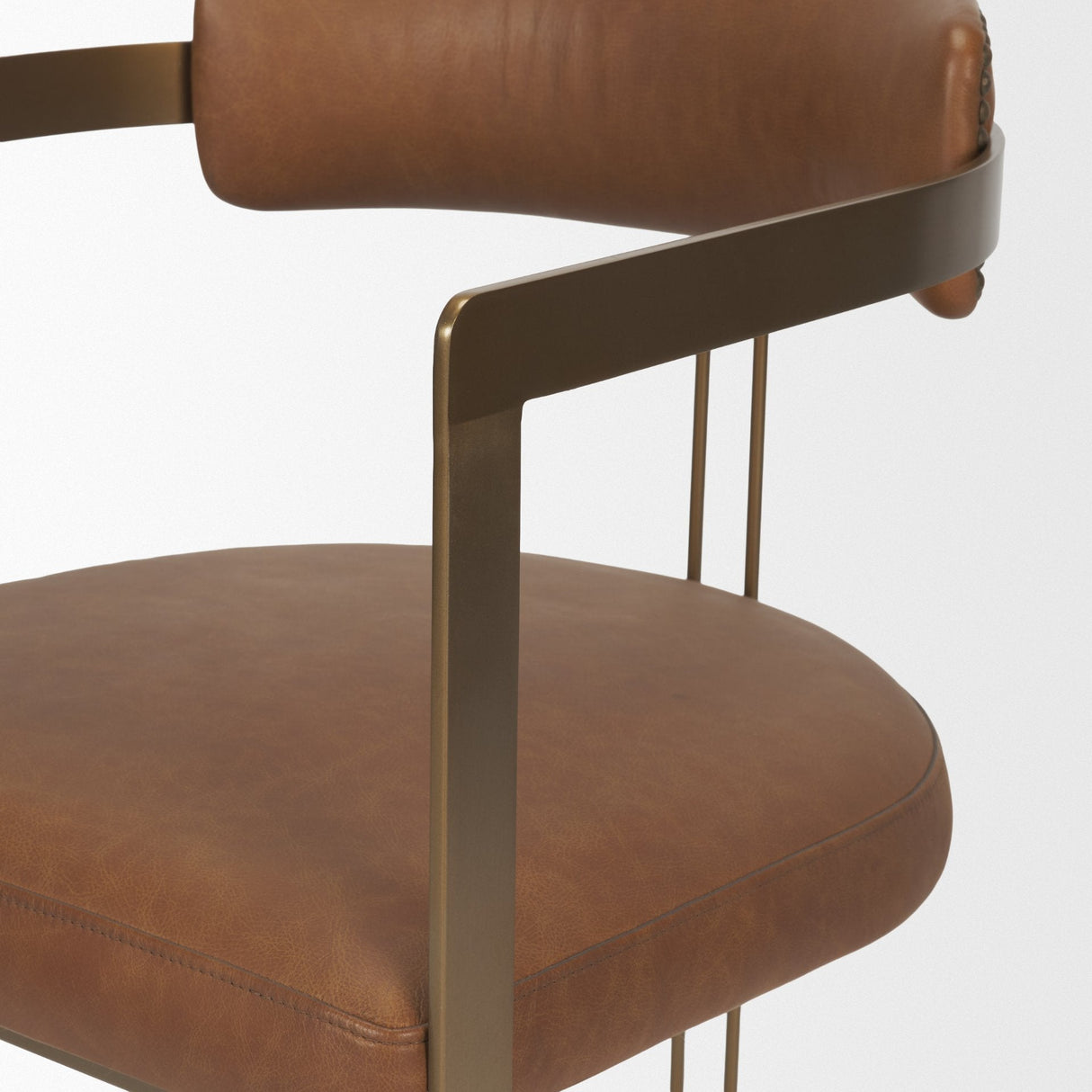 Hollyfield I Brown Leather Seat Gold Iron Frame Dining Chair by Mercana at Eve Furniture