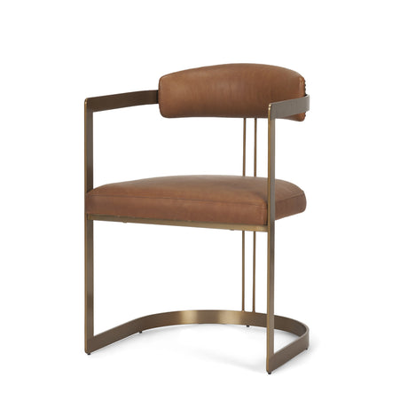 Hollyfield I Brown Leather Seat Gold Iron Frame Dining Chair by Mercana at Eve Furniture