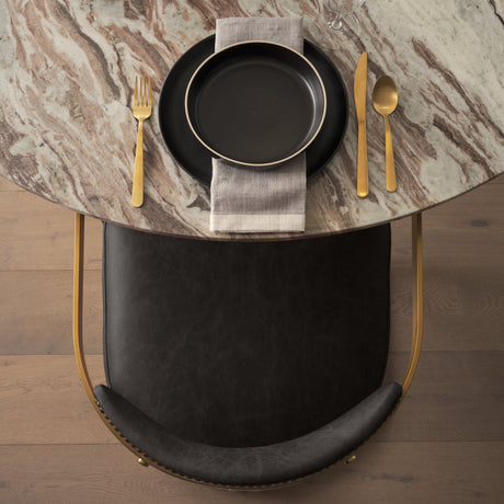 Hollyfield II Black Leather Seat Gold Iron Frame Dining Chair by Mercana at Eve Furniture