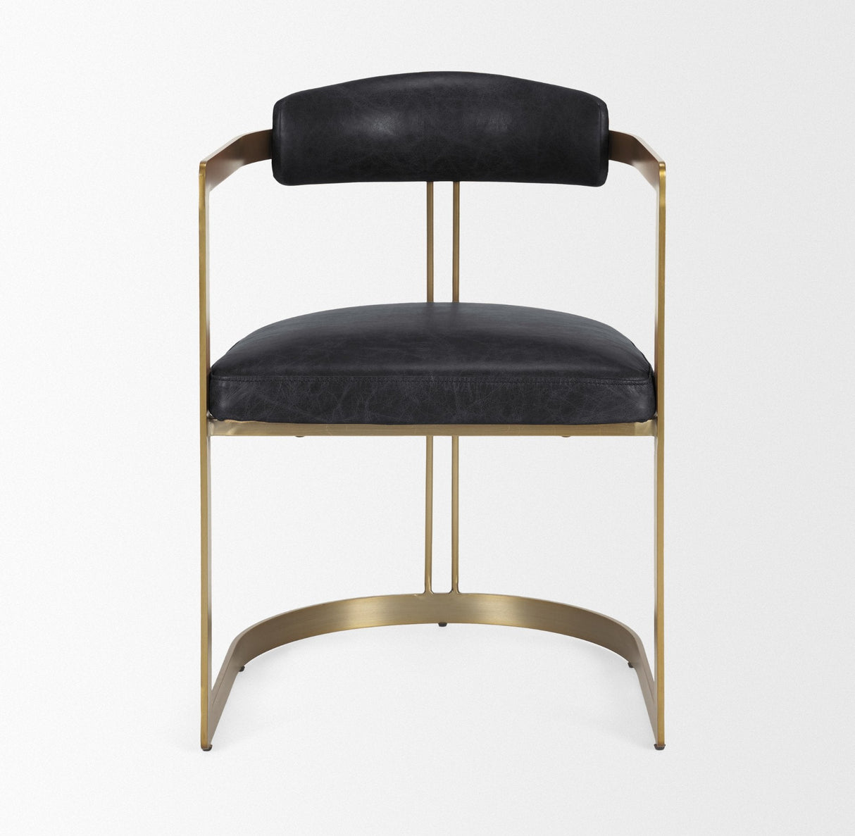 Hollyfield II Black Leather Seat Gold Iron Frame Dining Chair by Mercana at Eve Furniture