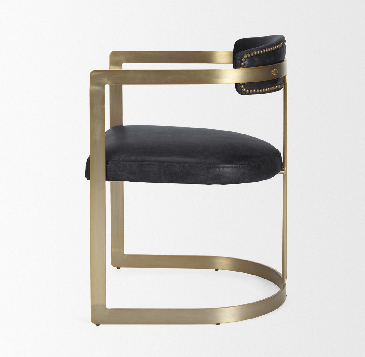 Hollyfield II Black Leather Seat Gold Iron Frame Dining Chair by Mercana at Eve Furniture