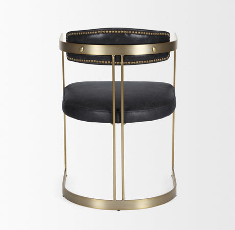 Hollyfield II Black Leather Seat Gold Iron Frame Dining Chair by Mercana at Eve Furniture