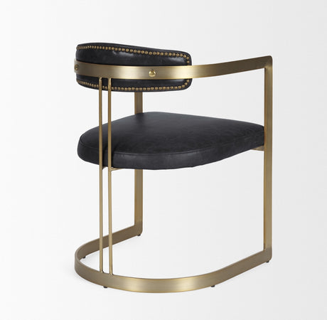 Hollyfield II Black Leather Seat Gold Iron Frame Dining Chair by Mercana at Eve Furniture
