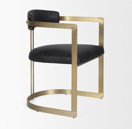 Hollyfield II Black Leather Seat Gold Iron Frame Dining Chair by Mercana at Eve Furniture