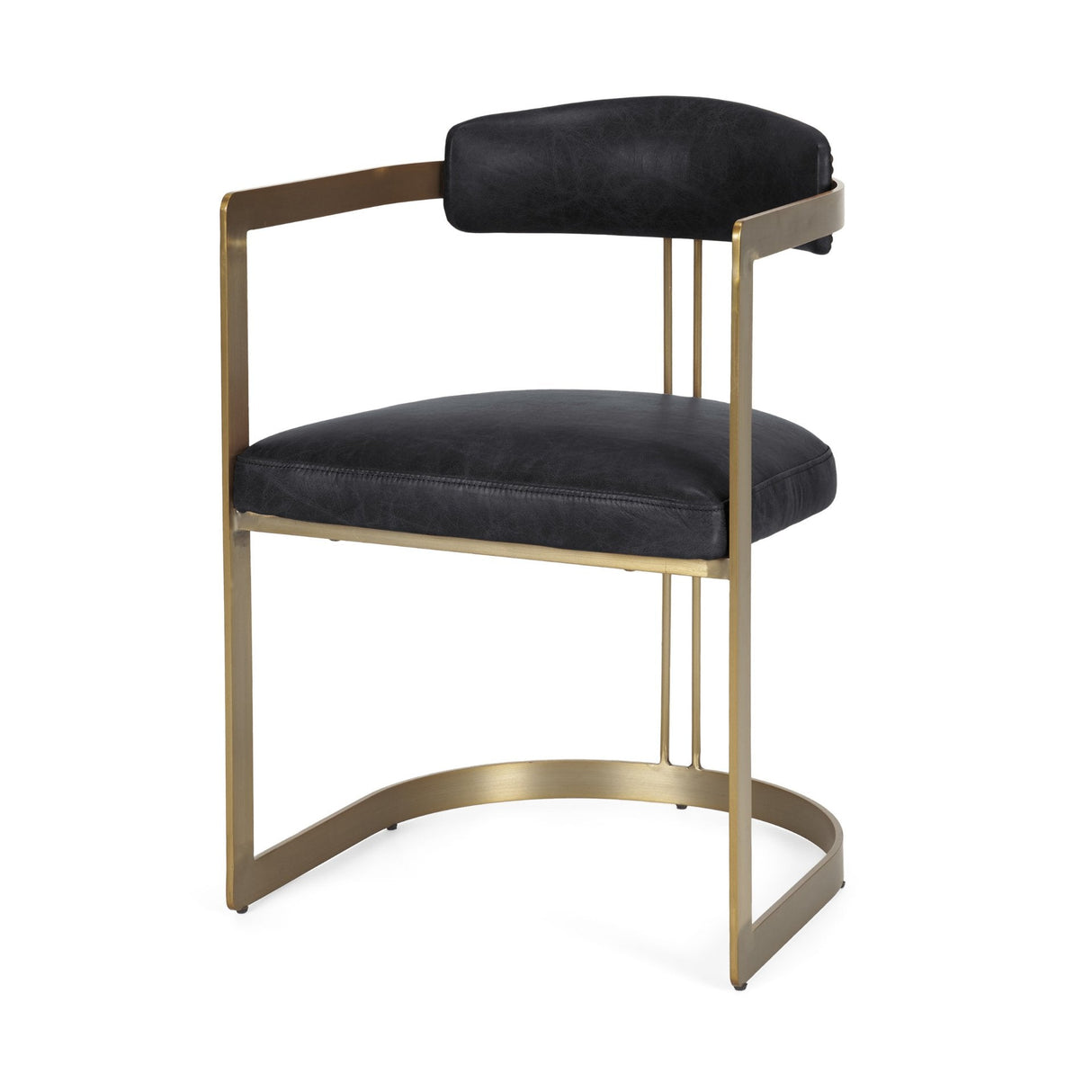 Hollyfield II Black Leather Seat Gold Iron Frame Dining Chair by Mercana at Eve Furniture