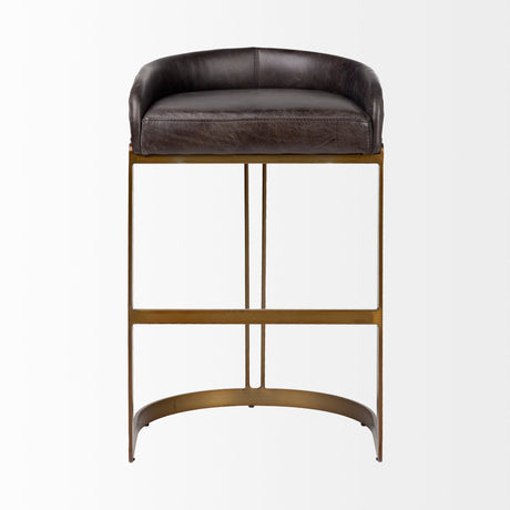 Hollyfield II Black Leather Seat Gold Metal Base Bar Stool by Mercana at Eve Furniture