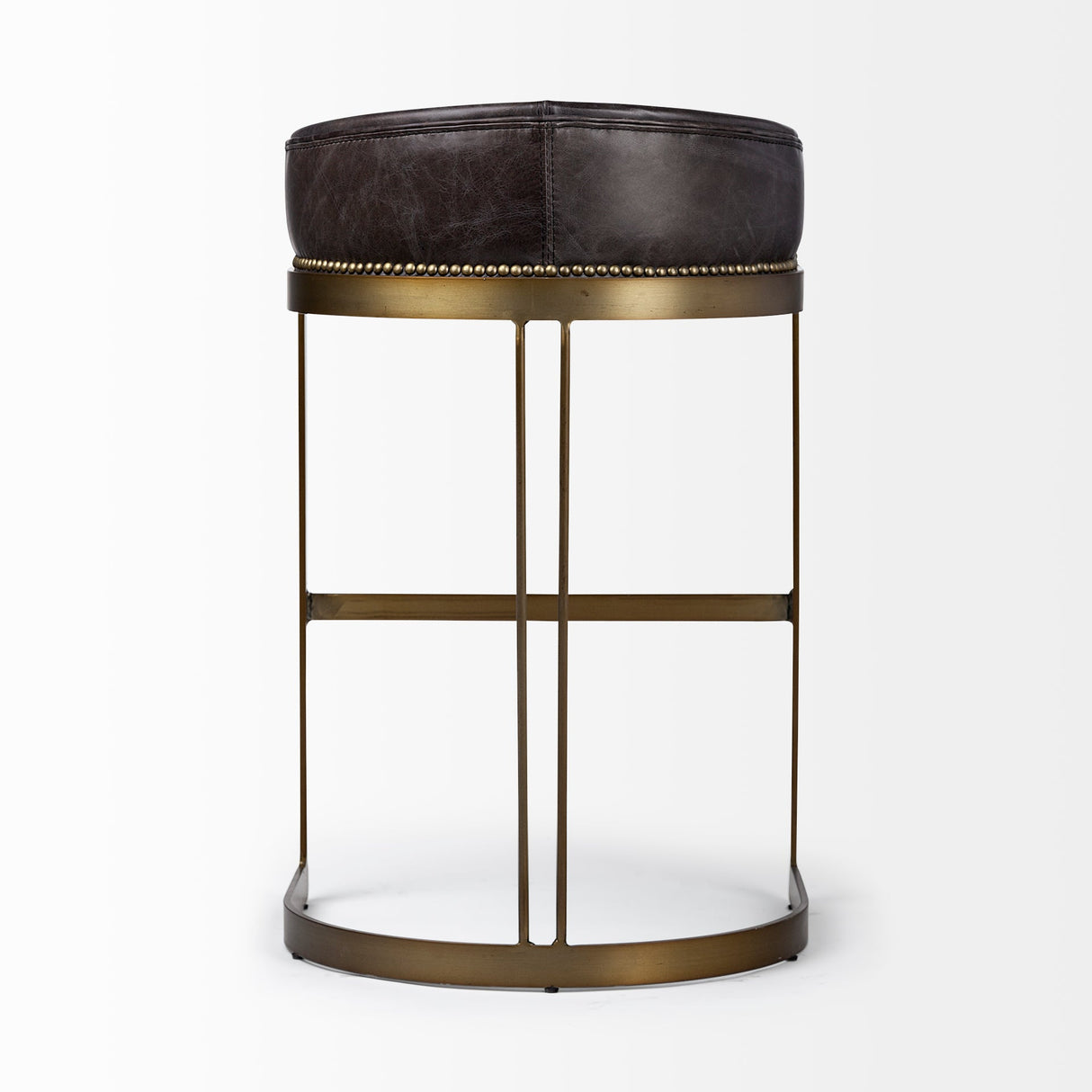 Hollyfield II Black Leather Seat Gold Metal Base Bar Stool by Mercana at Eve Furniture