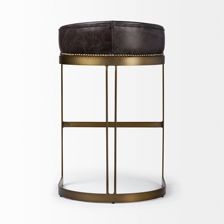 Hollyfield II Black Leather Seat Gold Metal Base Bar Stool by Mercana at Eve Furniture