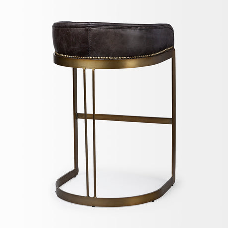 Hollyfield II Black Leather Seat Gold Metal Base Bar Stool by Mercana at Eve Furniture