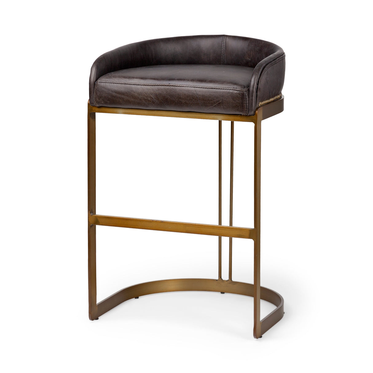 Hollyfield II Black Leather Seat Gold Metal Base Bar Stool by Mercana at Eve Furniture