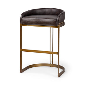 Hollyfield II Black Leather Seat Gold Metal Base Bar Stool by Mercana at Eve Furniture