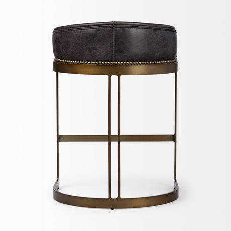 Hollyfield II Black Leather Seat Gold Metal Base Counter Stool by Mercana at Eve Furniture