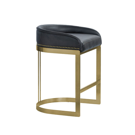 Hollyfield II Black Leather Seat Gold Metal Base Counter Stool by Mercana at Eve Furniture