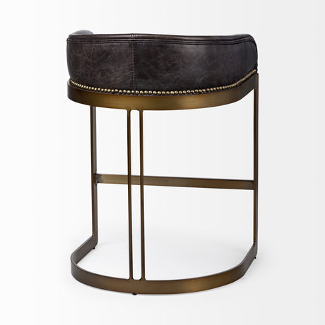 Hollyfield II Black Leather Seat Gold Metal Base Counter Stool by Mercana at Eve Furniture