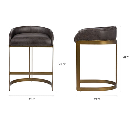 Hollyfield II Black Leather Seat Gold Metal Base Counter Stool by Mercana at Eve Furniture