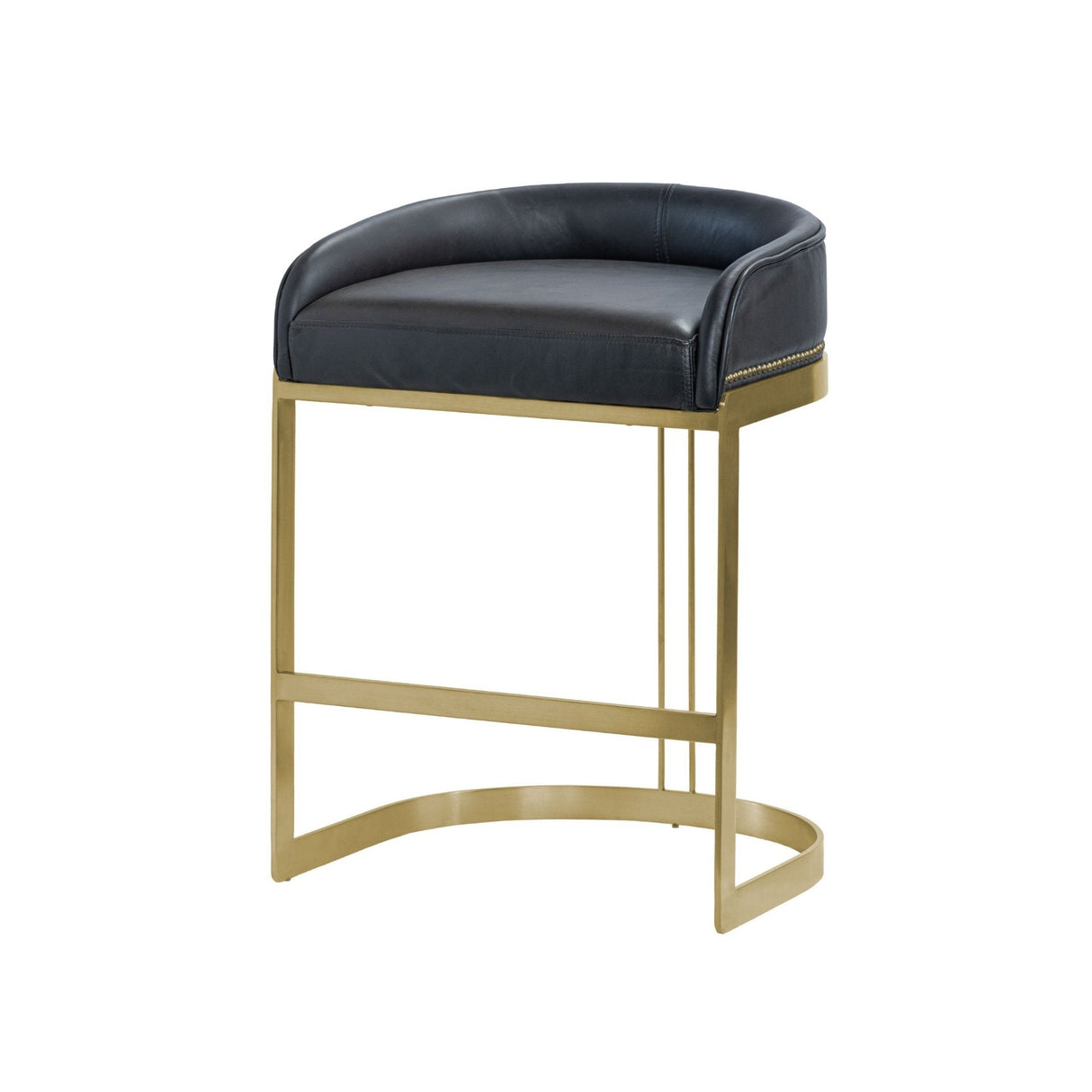 Hollyfield II Black Leather Seat Gold Metal Base Counter Stool by Mercana at Eve Furniture