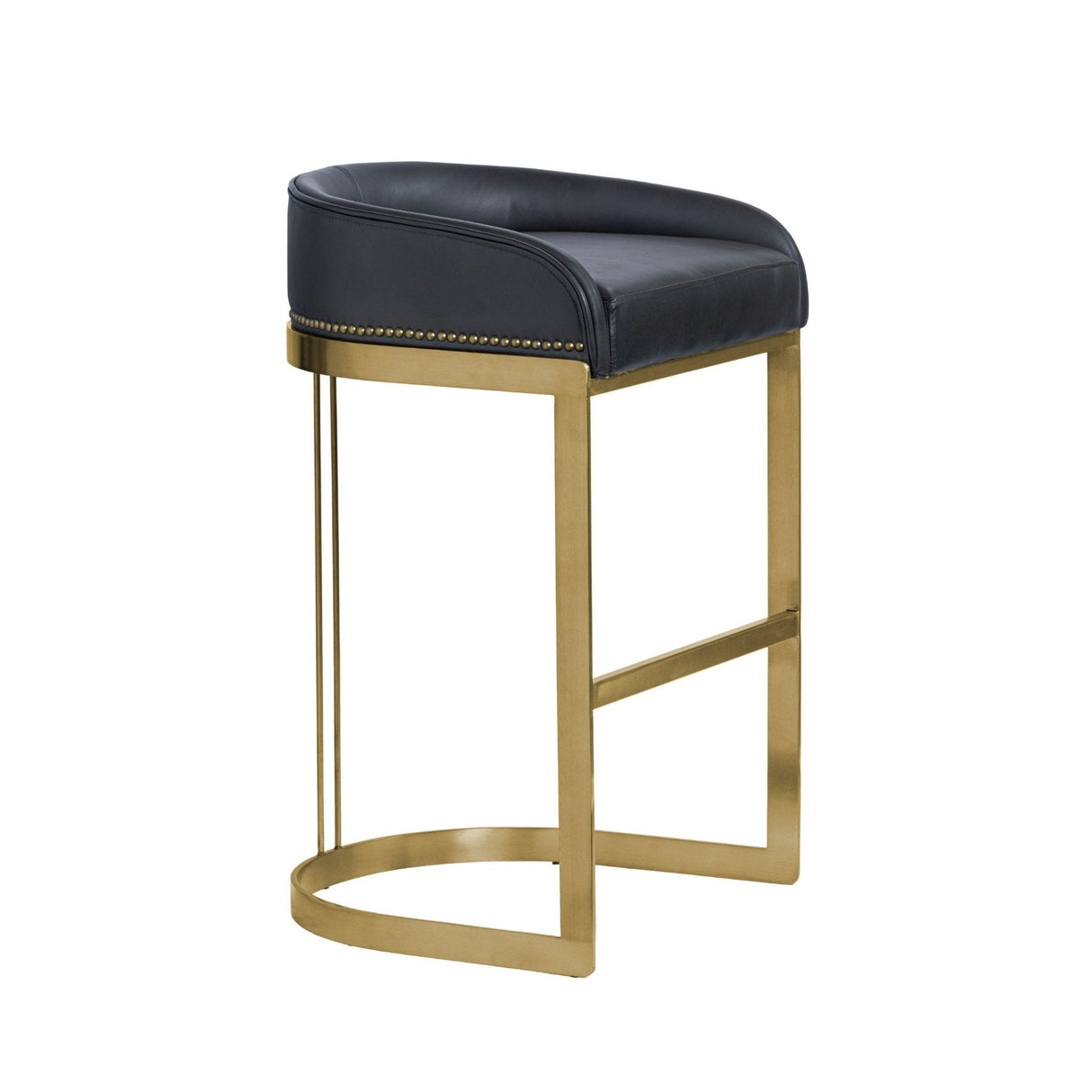 Hollyfield II Black LeatherSeat Gold Metal Base Bar Stool by Mercana at Eve Furniture
