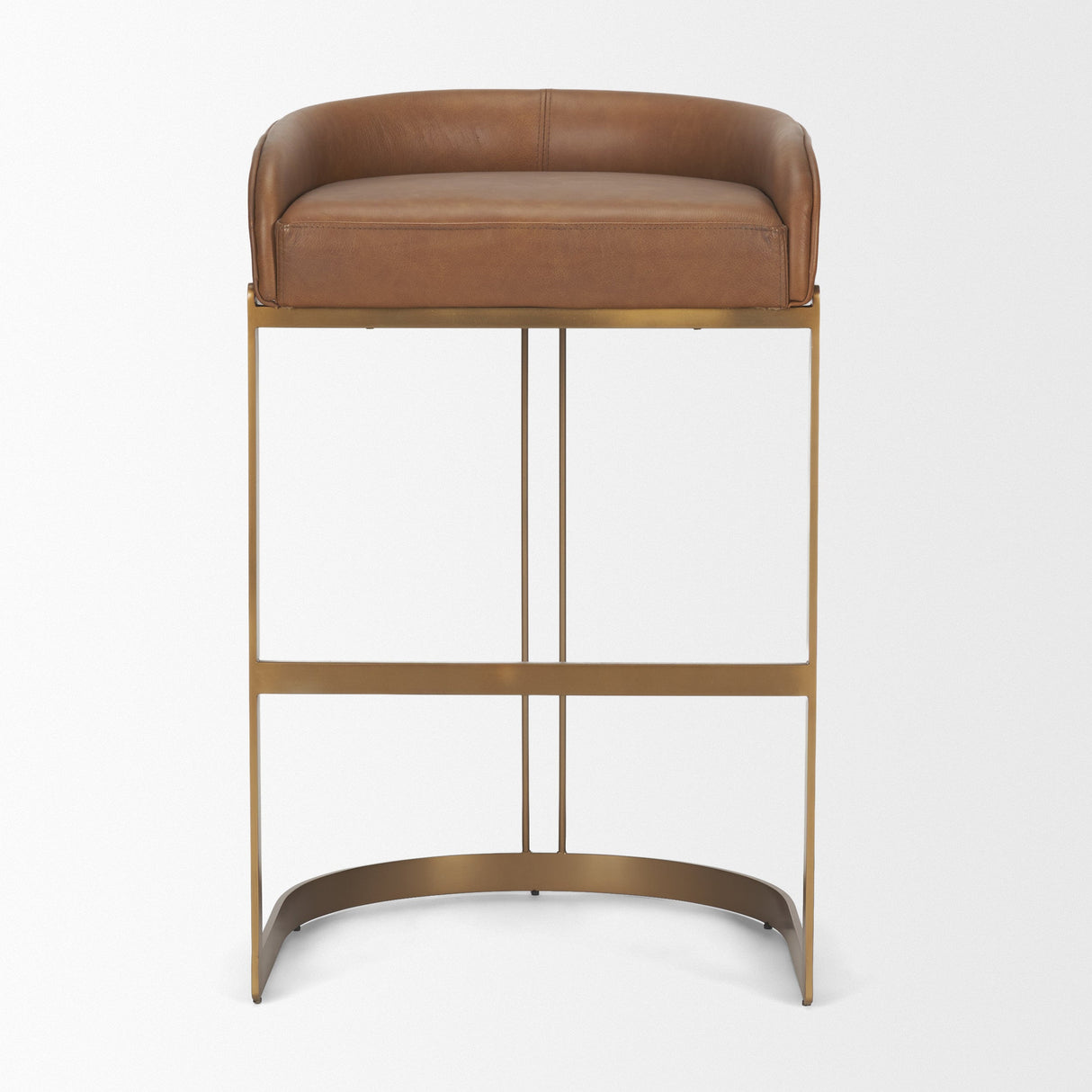 Hollyfield II Brown Leather Seat Gold Metal Base Bar Stool by Mercana at Eve Furniture