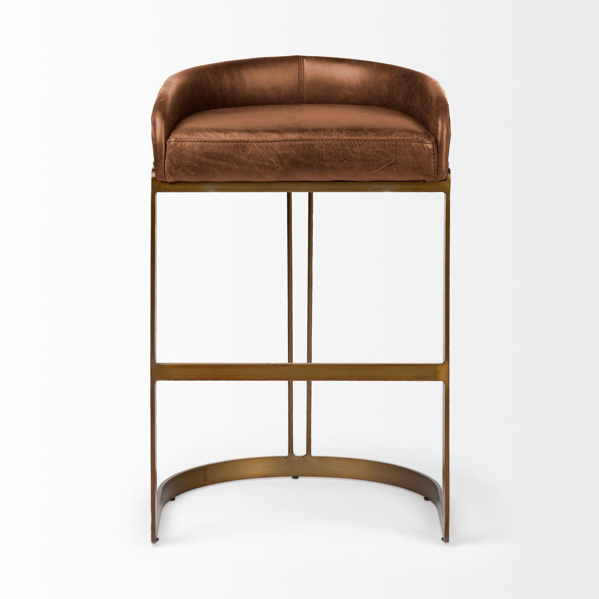 Hollyfield II Brown Leather Seat Gold Metal Base Bar Stool by Mercana at Eve Furniture