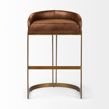 Hollyfield II Brown Leather Seat Gold Metal Base Bar Stool by Mercana at Eve Furniture