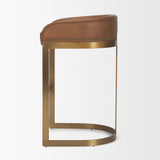 Hollyfield II Brown Leather Seat Gold Metal Base Bar Stool by Mercana at Eve Furniture