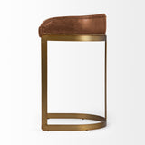 Hollyfield II Brown Leather Seat Gold Metal Base Bar Stool by Mercana at Eve Furniture