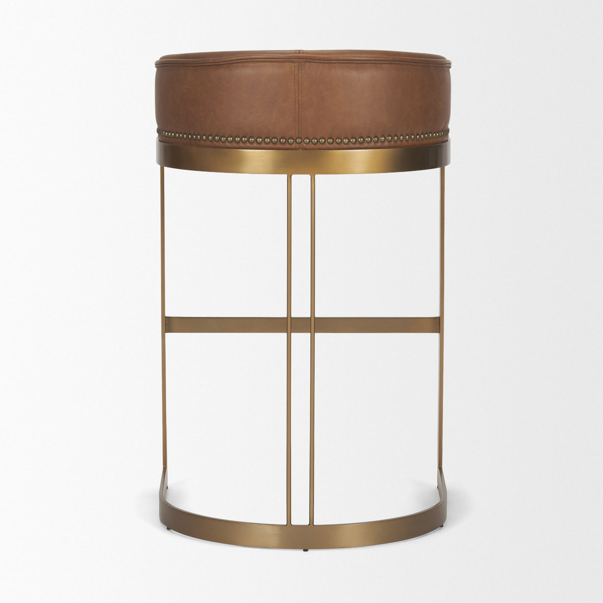 Hollyfield II Brown Leather Seat Gold Metal Base Bar Stool by Mercana at Eve Furniture
