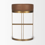 Hollyfield II Brown Leather Seat Gold Metal Base Bar Stool by Mercana at Eve Furniture