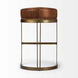 Hollyfield II Brown Leather Seat Gold Metal Base Bar Stool by Mercana at Eve Furniture