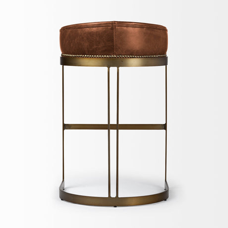 Hollyfield II Brown Leather Seat Gold Metal Base Bar Stool by Mercana at Eve Furniture