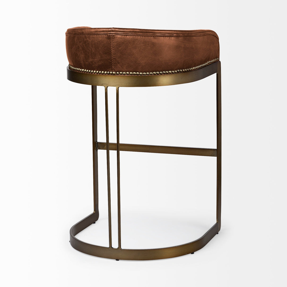 Hollyfield II Brown Leather Seat Gold Metal Base Bar Stool by Mercana at Eve Furniture