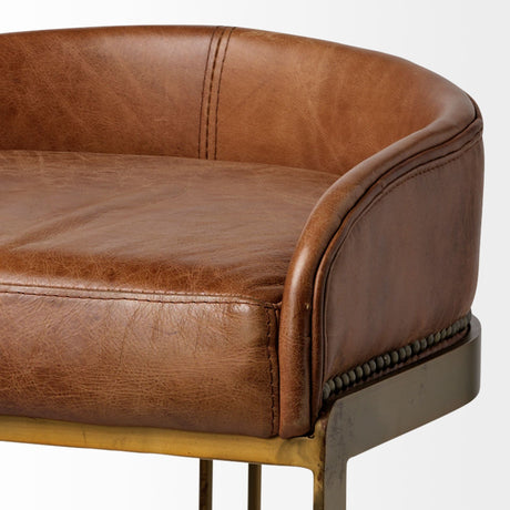 Hollyfield II Brown Leather Seat Gold Metal Base Bar Stool by Mercana at Eve Furniture