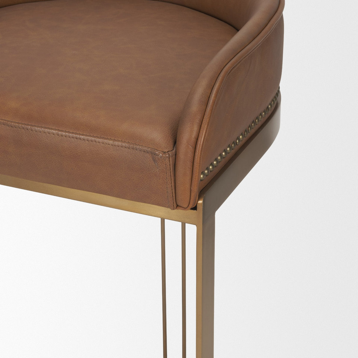 Hollyfield II Brown Leather Seat Gold Metal Base Bar Stool by Mercana at Eve Furniture