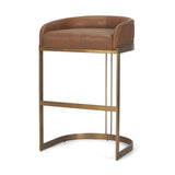 Hollyfield II Brown Leather Seat Gold Metal Base Bar Stool by Mercana at Eve Furniture